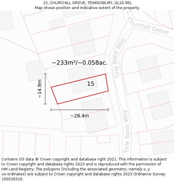 15, CHURCHILL GROVE, TEWKESBURY, GL20 8EL: Plot and title map
