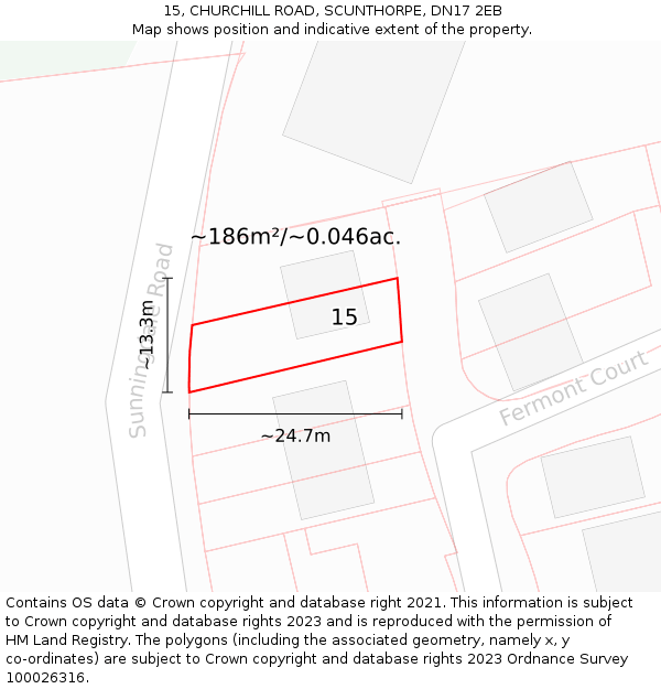 15, CHURCHILL ROAD, SCUNTHORPE, DN17 2EB: Plot and title map