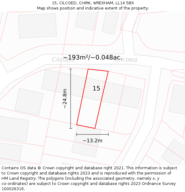 15, CILCOED, CHIRK, WREXHAM, LL14 5BX: Plot and title map