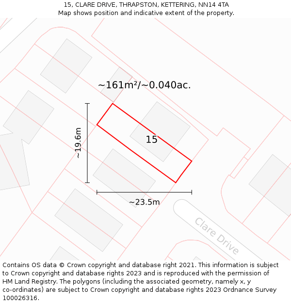 15, CLARE DRIVE, THRAPSTON, KETTERING, NN14 4TA: Plot and title map