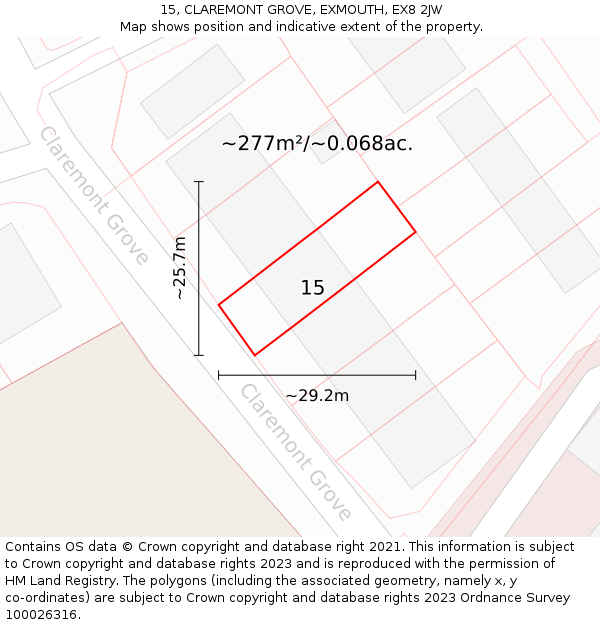 15, CLAREMONT GROVE, EXMOUTH, EX8 2JW: Plot and title map