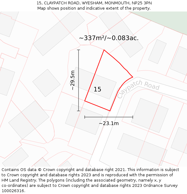 15, CLAYPATCH ROAD, WYESHAM, MONMOUTH, NP25 3PN: Plot and title map