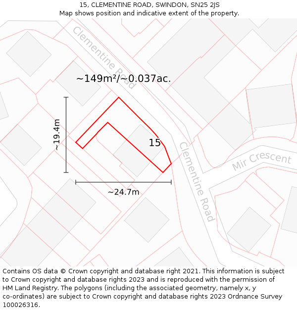 15, CLEMENTINE ROAD, SWINDON, SN25 2JS: Plot and title map