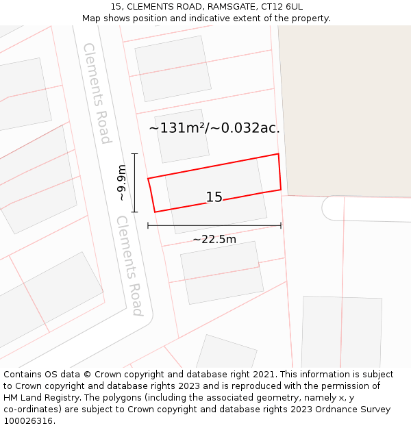 15, CLEMENTS ROAD, RAMSGATE, CT12 6UL: Plot and title map