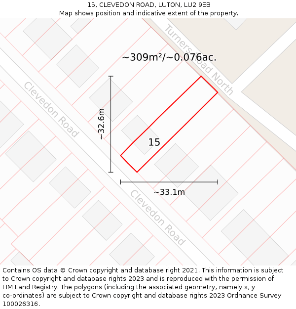 15, CLEVEDON ROAD, LUTON, LU2 9EB: Plot and title map