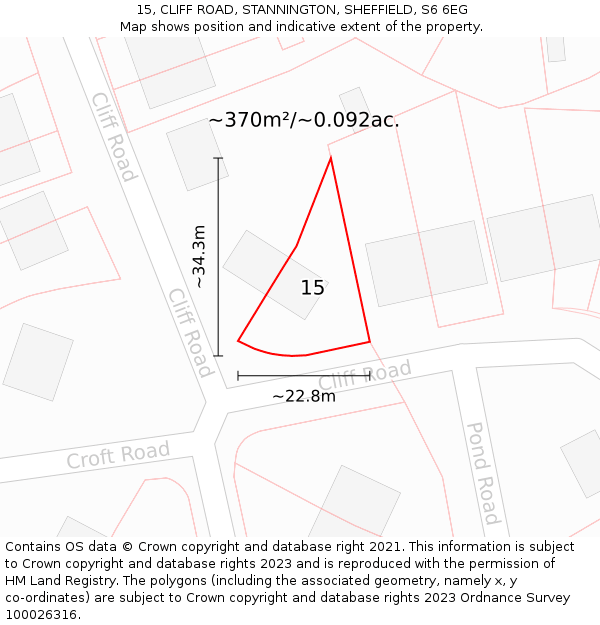 15, CLIFF ROAD, STANNINGTON, SHEFFIELD, S6 6EG: Plot and title map