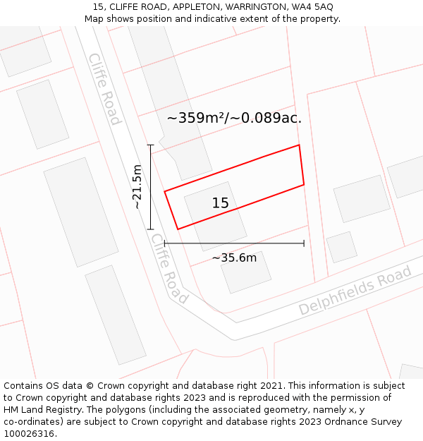 15, CLIFFE ROAD, APPLETON, WARRINGTON, WA4 5AQ: Plot and title map