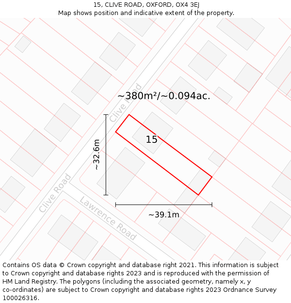 15, CLIVE ROAD, OXFORD, OX4 3EJ: Plot and title map