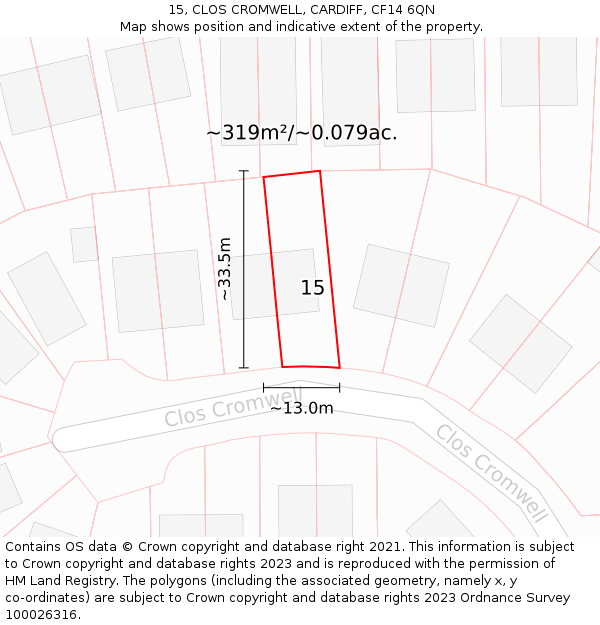 15, CLOS CROMWELL, CARDIFF, CF14 6QN: Plot and title map