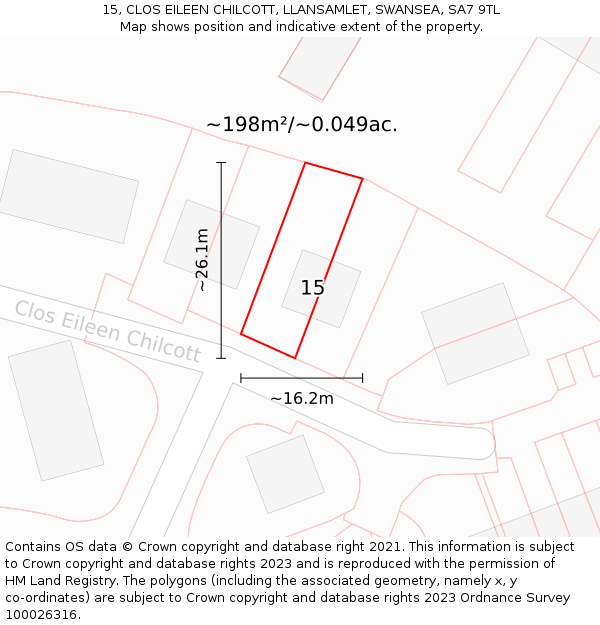15, CLOS EILEEN CHILCOTT, LLANSAMLET, SWANSEA, SA7 9TL: Plot and title map