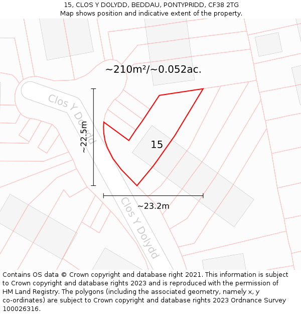 15, CLOS Y DOLYDD, BEDDAU, PONTYPRIDD, CF38 2TG: Plot and title map
