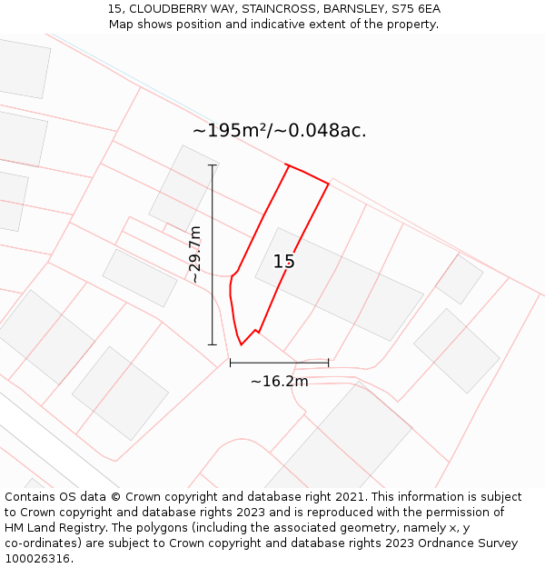 15, CLOUDBERRY WAY, STAINCROSS, BARNSLEY, S75 6EA: Plot and title map