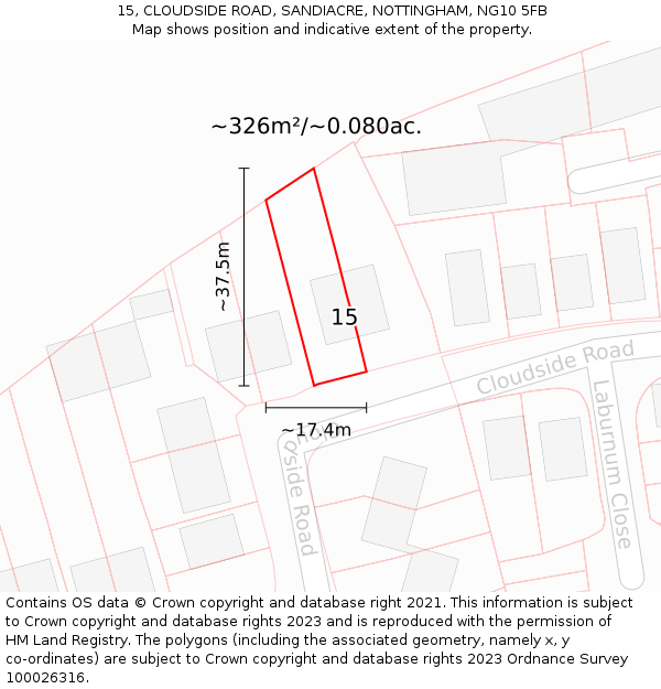 15, CLOUDSIDE ROAD, SANDIACRE, NOTTINGHAM, NG10 5FB: Plot and title map