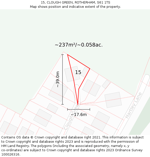 15, CLOUGH GREEN, ROTHERHAM, S61 1TS: Plot and title map