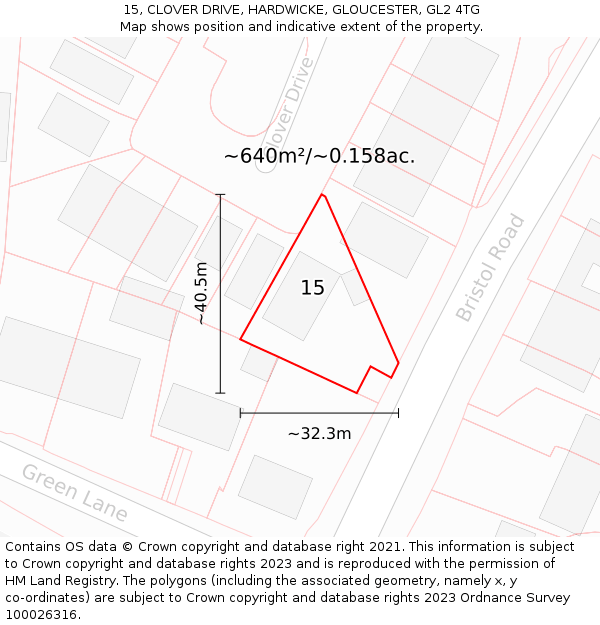 15, CLOVER DRIVE, HARDWICKE, GLOUCESTER, GL2 4TG: Plot and title map