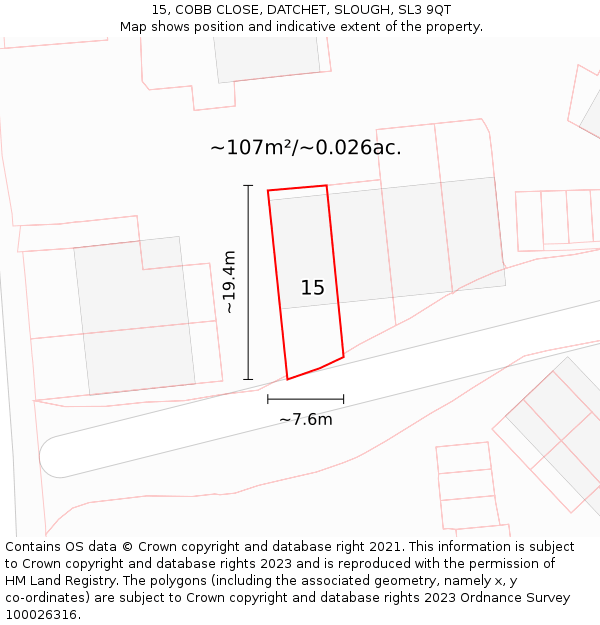 15, COBB CLOSE, DATCHET, SLOUGH, SL3 9QT: Plot and title map