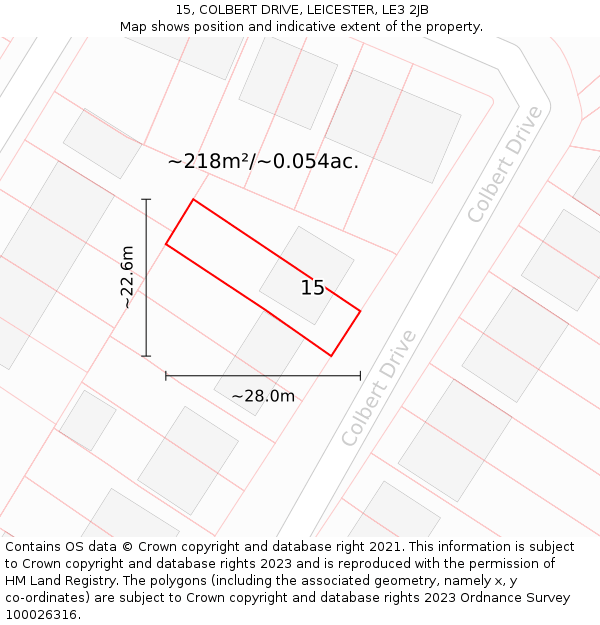 15, COLBERT DRIVE, LEICESTER, LE3 2JB: Plot and title map