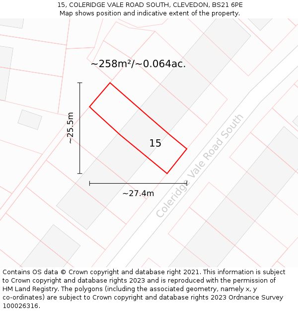15, COLERIDGE VALE ROAD SOUTH, CLEVEDON, BS21 6PE: Plot and title map