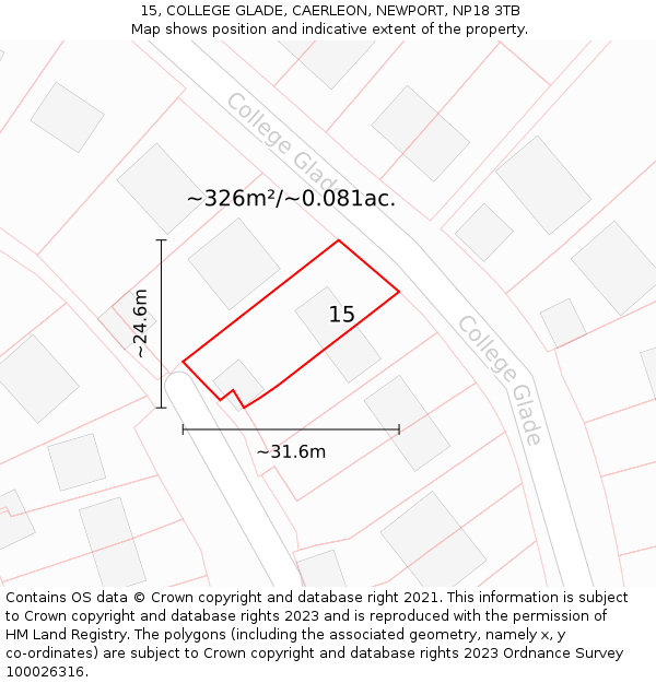 15, COLLEGE GLADE, CAERLEON, NEWPORT, NP18 3TB: Plot and title map