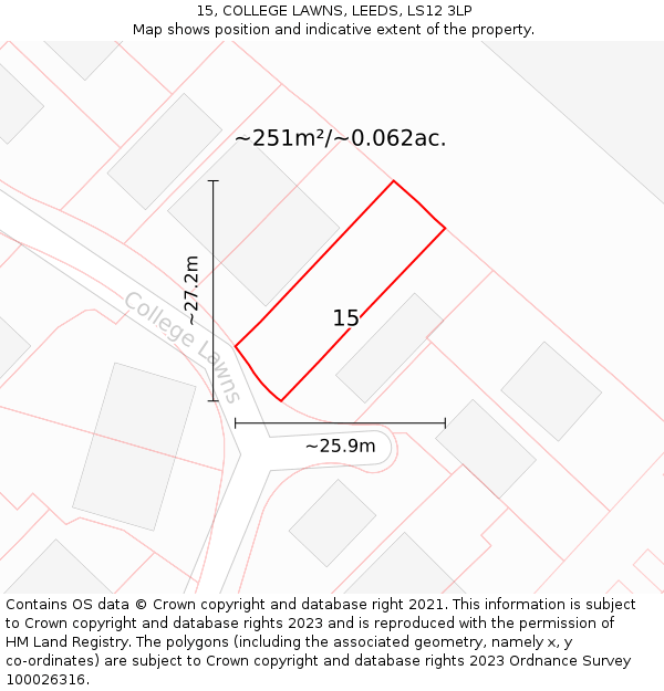 15, COLLEGE LAWNS, LEEDS, LS12 3LP: Plot and title map