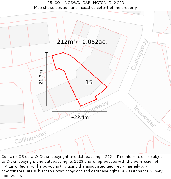 15, COLLINGSWAY, DARLINGTON, DL2 2FD: Plot and title map