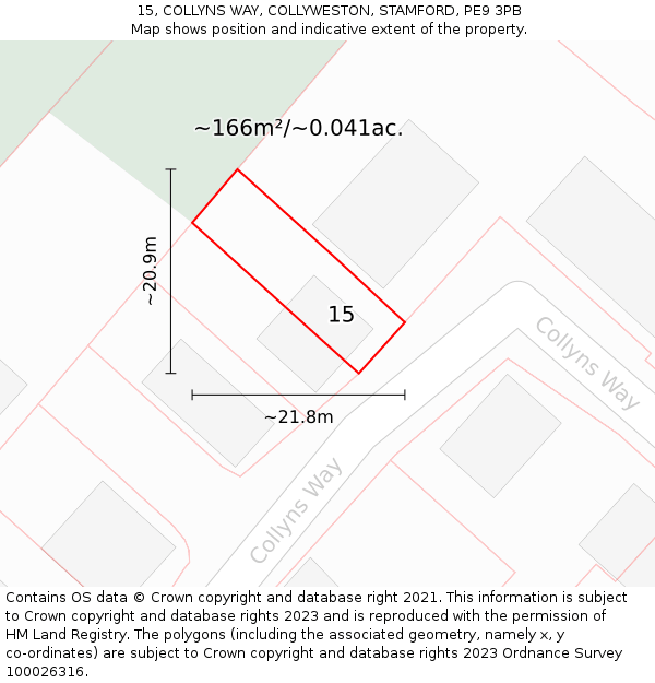 15, COLLYNS WAY, COLLYWESTON, STAMFORD, PE9 3PB: Plot and title map
