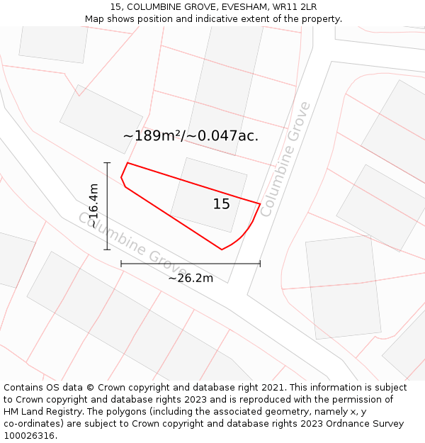 15, COLUMBINE GROVE, EVESHAM, WR11 2LR: Plot and title map