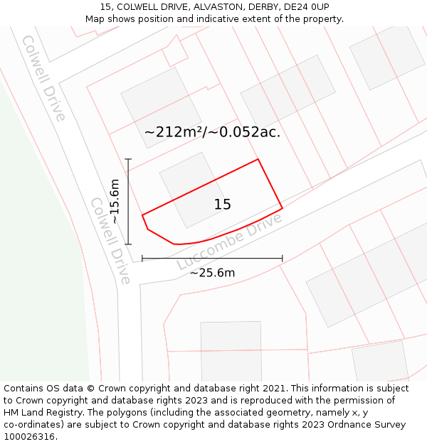15, COLWELL DRIVE, ALVASTON, DERBY, DE24 0UP: Plot and title map