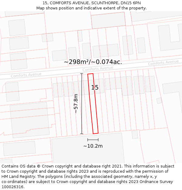 15, COMFORTS AVENUE, SCUNTHORPE, DN15 6PN: Plot and title map