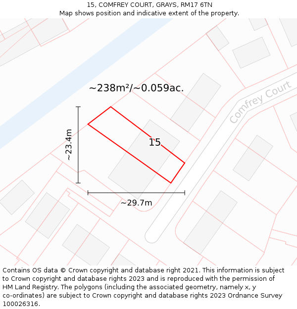 15, COMFREY COURT, GRAYS, RM17 6TN: Plot and title map