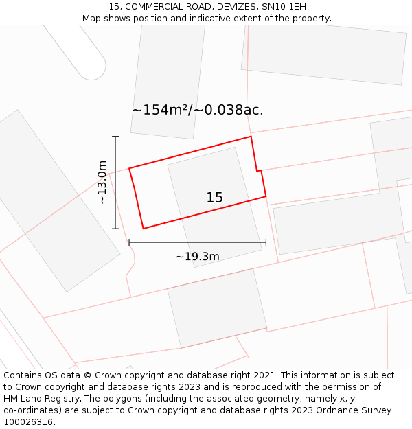 15, COMMERCIAL ROAD, DEVIZES, SN10 1EH: Plot and title map