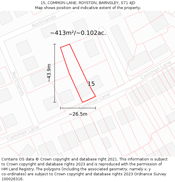 15, COMMON LANE, ROYSTON, BARNSLEY, S71 4JD: Plot and title map