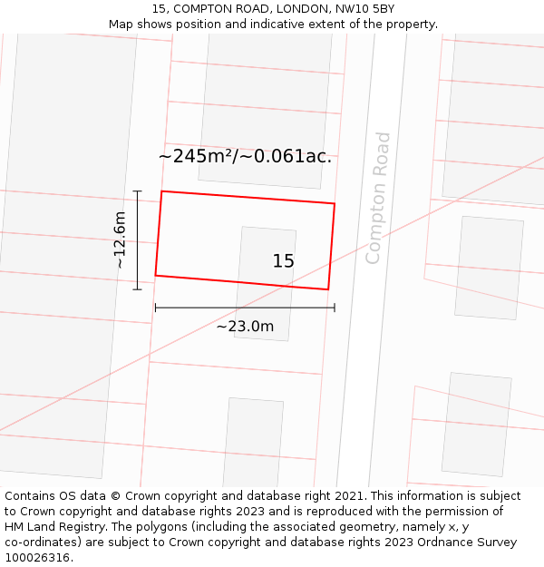 15, COMPTON ROAD, LONDON, NW10 5BY: Plot and title map