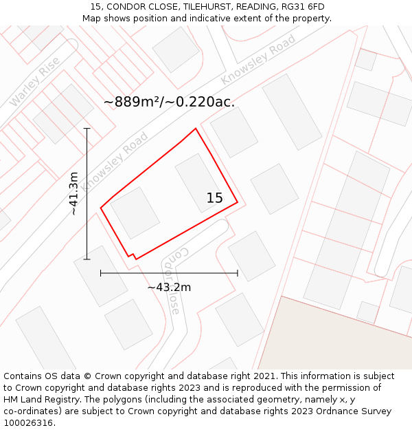 15, CONDOR CLOSE, TILEHURST, READING, RG31 6FD: Plot and title map