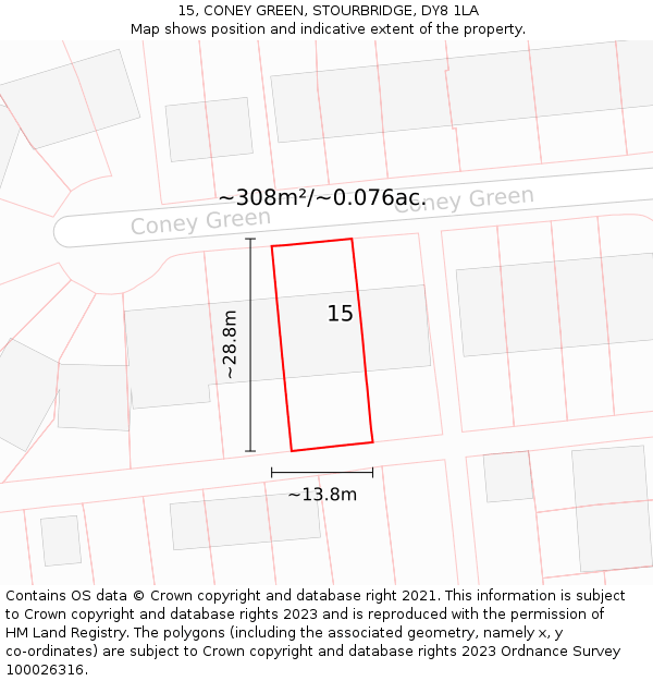 15, CONEY GREEN, STOURBRIDGE, DY8 1LA: Plot and title map