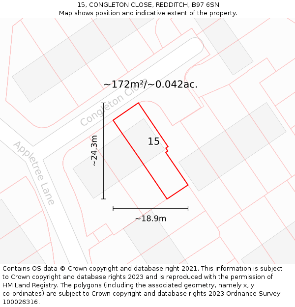 15, CONGLETON CLOSE, REDDITCH, B97 6SN: Plot and title map