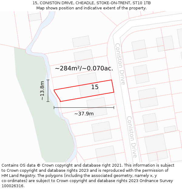 15, CONISTON DRIVE, CHEADLE, STOKE-ON-TRENT, ST10 1TB: Plot and title map