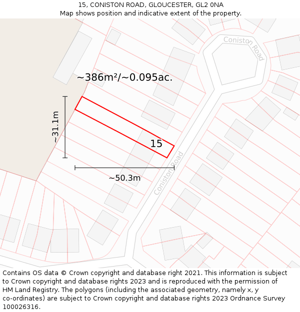 15, CONISTON ROAD, GLOUCESTER, GL2 0NA: Plot and title map