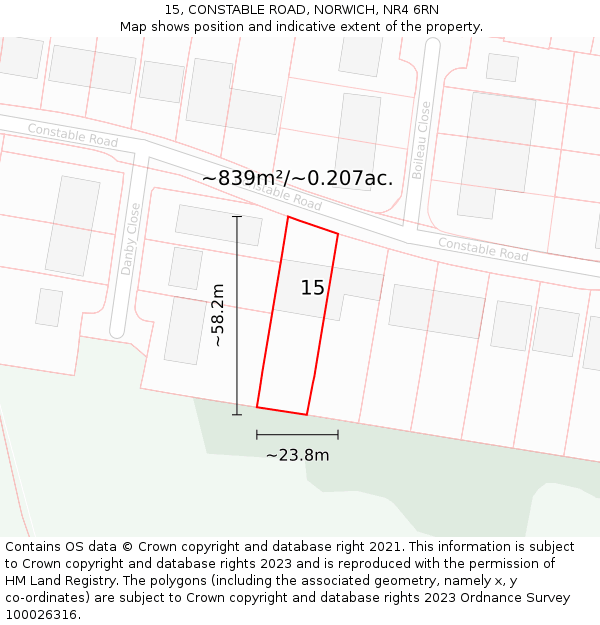 15, CONSTABLE ROAD, NORWICH, NR4 6RN: Plot and title map