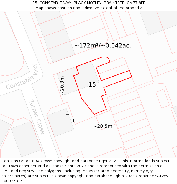 15, CONSTABLE WAY, BLACK NOTLEY, BRAINTREE, CM77 8FE: Plot and title map