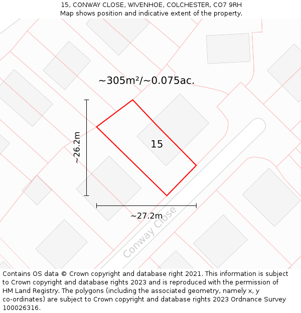 15, CONWAY CLOSE, WIVENHOE, COLCHESTER, CO7 9RH: Plot and title map
