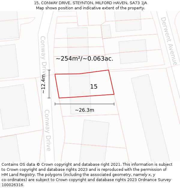 15, CONWAY DRIVE, STEYNTON, MILFORD HAVEN, SA73 1JA: Plot and title map