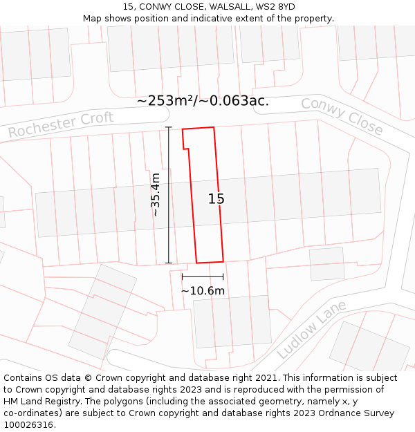 15, CONWY CLOSE, WALSALL, WS2 8YD: Plot and title map