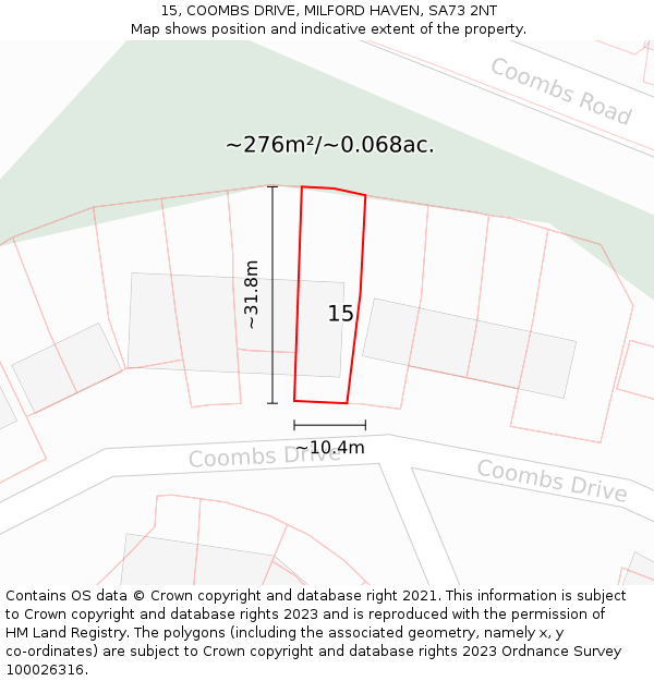 15, COOMBS DRIVE, MILFORD HAVEN, SA73 2NT: Plot and title map
