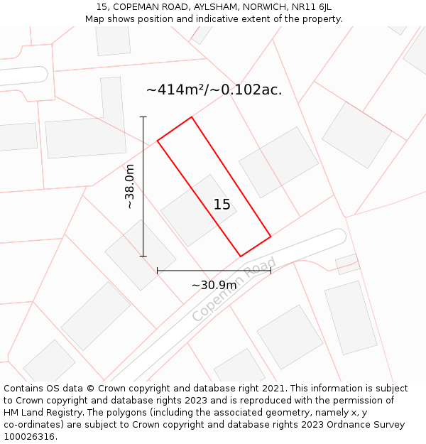 15, COPEMAN ROAD, AYLSHAM, NORWICH, NR11 6JL: Plot and title map