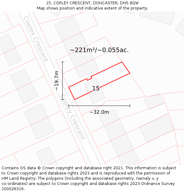 15, COPLEY CRESCENT, DONCASTER, DN5 8QW: Plot and title map