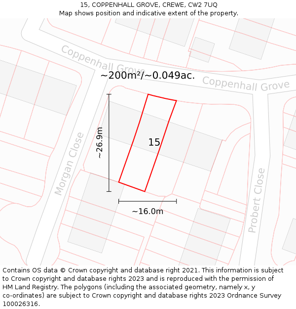 15, COPPENHALL GROVE, CREWE, CW2 7UQ: Plot and title map