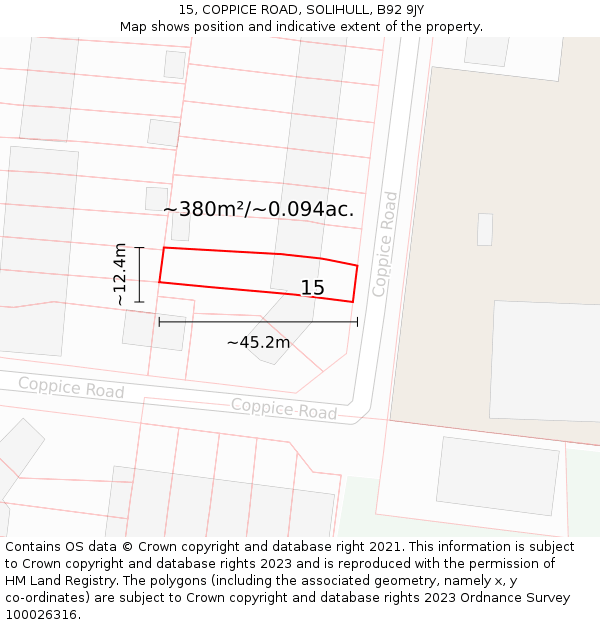 15, COPPICE ROAD, SOLIHULL, B92 9JY: Plot and title map