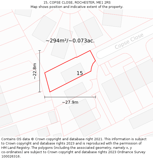15, COPSE CLOSE, ROCHESTER, ME1 2RS: Plot and title map
