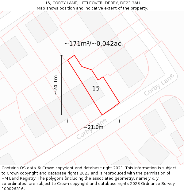 15, CORBY LANE, LITTLEOVER, DERBY, DE23 3AU: Plot and title map